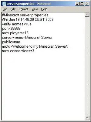Screenshot of Server.properties what made in this version