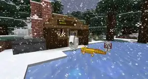 Several Caves & Cliffs features around a cozy cabin.