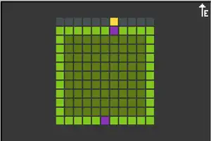 11 by 11 with a door on opposing sides, although one is misaligned by 1 block