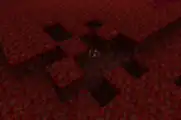 An erosion in a crimson forest, exposing Nether quartz ore blob.