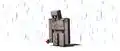 An iron golem alone in the rain.