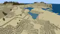 A desert lakes biome in Bedrock Edition.