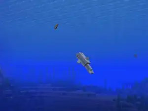 Dolphins chasing after a raw cod item.