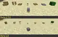 Oversized dropped items in Beta 1.7.3 and Beta 1.8, with a stone block for reference.