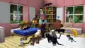 Minecraft character surrounded by a bunch of cats