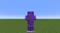 An entire set of enchanted netherite armor on an armor stand.