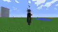 A green-eyed enderman looking at the player