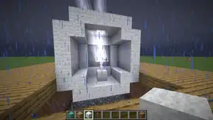 The area where the lightning rod spreads fire is a 2-block radius sphere.The middle of the sphere is the air block right on top of the lightning rod. Inside the sphere, only two blocks never catch on fire - the lightning rod itself and the block on which it's placed. A flammable block placed anywhere else within the sphere has a chance to catch on fire.