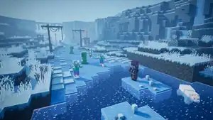 Frosted Fjord, a level in Minecraft Dungeons set on a frozen river.