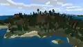 An island completely covered with giant spruce taiga hills in Bedrock Edition.