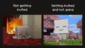 Dried ghast with “not getting invited” text next to ghastling with “getting invited and not going” text