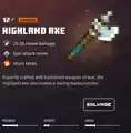 Highland axe within the inventory.