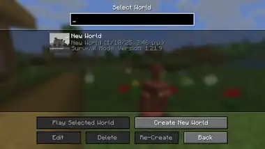 The world selection screen in Java Edition.