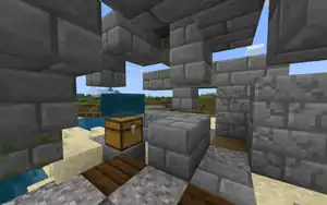 An underwater ruin in Bedrock Edition that generated on land with a water block on top of it.