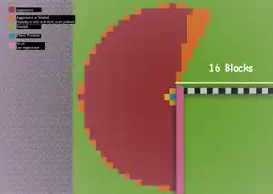 A piglin's detection range of a player opening a chest.