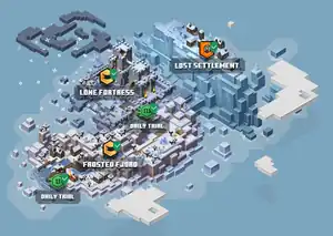 The map of Creeping Winter with all 3 locations marked.