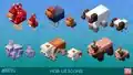 Artwork of several mobs and their baby variants, including a muddy pig.