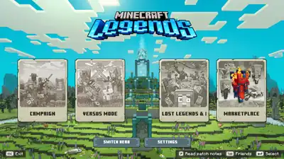 MCL Screenshot Main Menu.png: Infobox image for Minecraft Legends the program in Minecraft