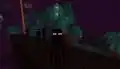 A preview of a group of endermen on the Nether fortress next to a warped forest biome.