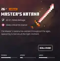 Master's katana within the inventory.