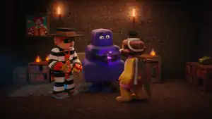 Chiseled bookshelves in A Minecraft Movie McDonalds commercial.