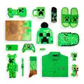 A bunch of creeper-themed merchandise.