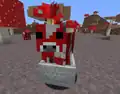 A mooshroom in a minecart