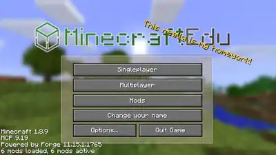 MCEdu mainmenu.png: Infobox image for MinecraftEdu the program in Minecraft