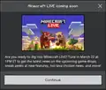 An in-game notification in Bedrock Edition that prompts players to tune into the Minecraft Live.