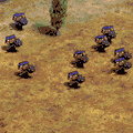 A group of Militia-units as piglin mace runts running.