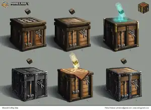 Concept art for the crafting table in A Minecraft Movie.