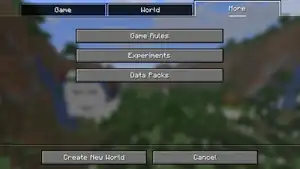 The "More" tab of the world creation screen.