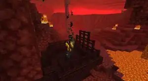 Zoomed out view of the blaze spawner, showing the spawner area and a spawned blaze.