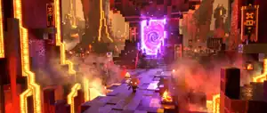 A blaze rod tower in the nether wastes.