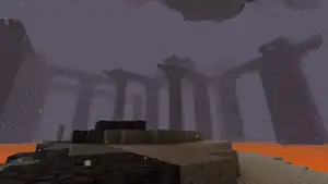 A nether fortress bridging over basalt deltas.