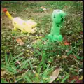 The same plush "chasing" a creeper.