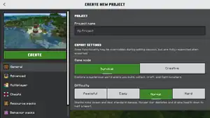 The create new project screen.