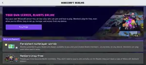 The main screen that appears when the player clicks the "Minecraft Realms" button on the main menu.