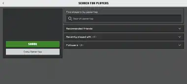 The "Search for players" screen. The QR code with the gamertag should appear on the left.