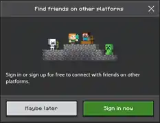 The "Sign In - Find friends on other platforms" pop ups.
