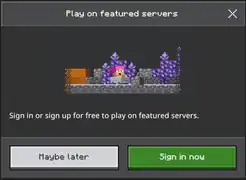 The "Sign In - Play on featured servers" pop ups.
