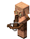 A piglin charging a crossbow.