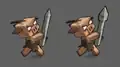 Piglin runt with big sharp poles concept art.
