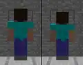 Height comparison of the player model before (left) and in/after (right) Java Edition Alpha v1.0.15