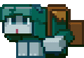 Pixel art of a rascal hiding.