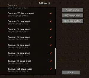 List of backups of the player's Realm.