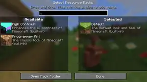 The default resource packs menu.