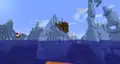 A shipwreck generated inside an iceberg. Also notice a mushroom island nearby.
