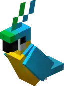 A sitting cyan parrot.