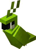 A sitting green parrot.